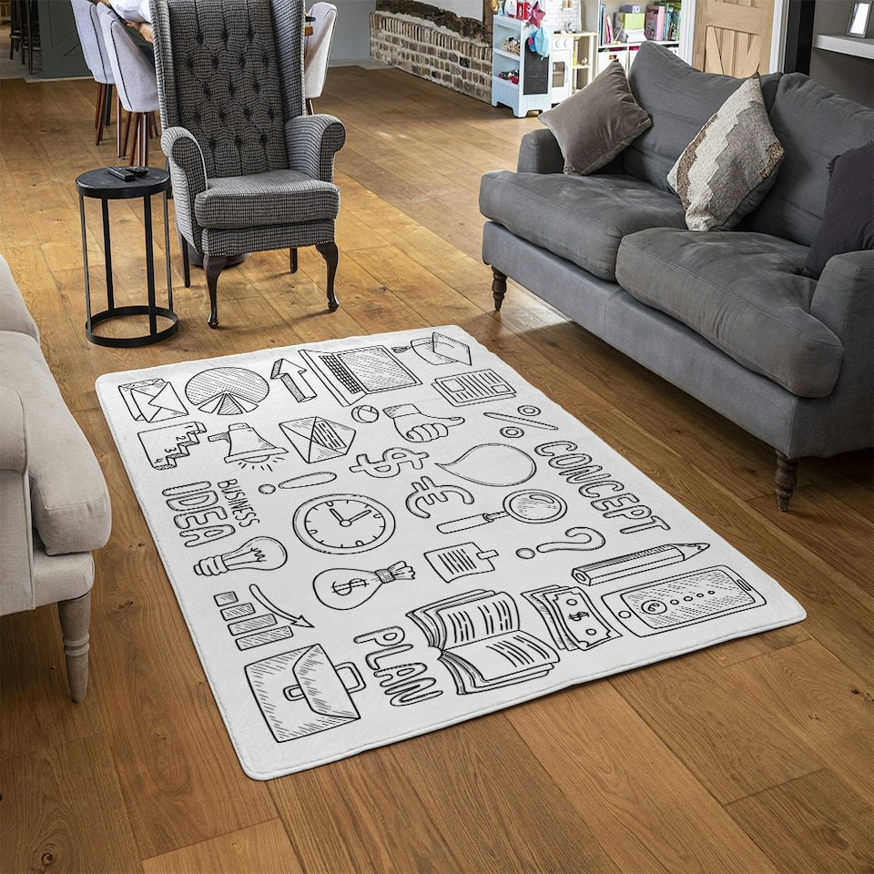 image 1 of Business doodles (Rug) White | Medium: 80x150cm