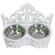 image 4 of Dog Puppy Cat Feeding Food Bowls Dishes Stainless Steel / Cast Iron White Stand White
