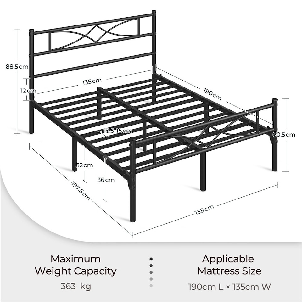image 1 of Yaheetech 4ft6 Metal Platform Bed Frame with Headboard Black