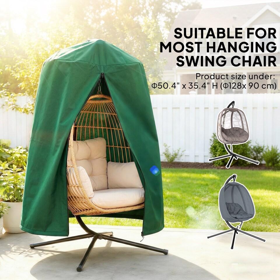 image 1 of Outsunny Hanging Egg Chair Cover Garden Swing Chair Cover Waterproof, Green | Black | Black | Φ128 x 190 cm