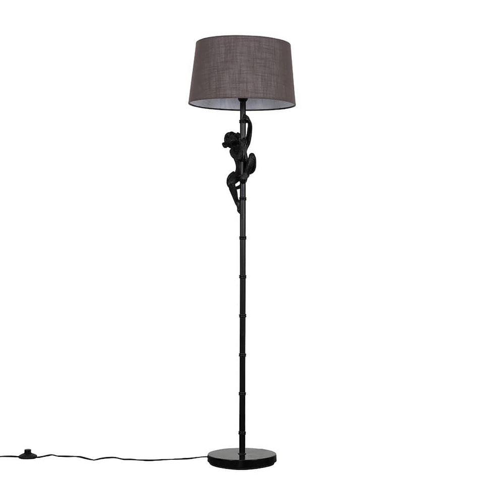 image 1 of ValueLights George Monkey Modern Black Floor Lamp Grey Shade | Grey