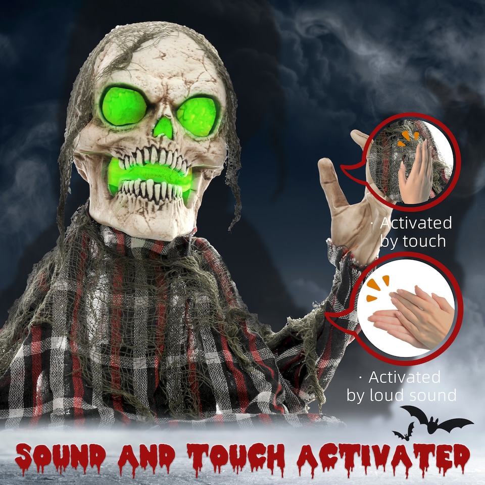 image 1 of HOMCOM 70c8 Groundbreaker Skeleton Outdoor Halloween Decoration, Halloween Animatronic with Sound Activated, Light Up Eyes, Sound Effects, Animated Prop for Haunted House
