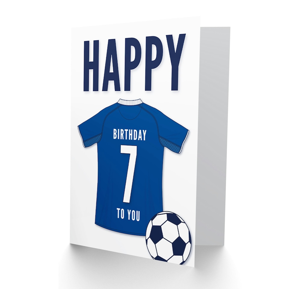 image 1 of Blue Football Strip Kit Jersey Age 7 Year Old Child Kids 7th Birthday Card