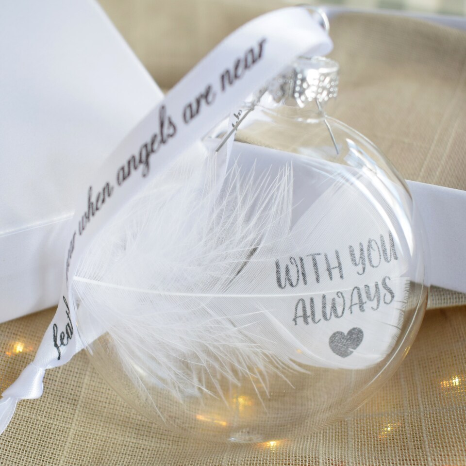image 1 of In Memory of With You Always Feather Round Bauble Gift Boxed. Memorial
