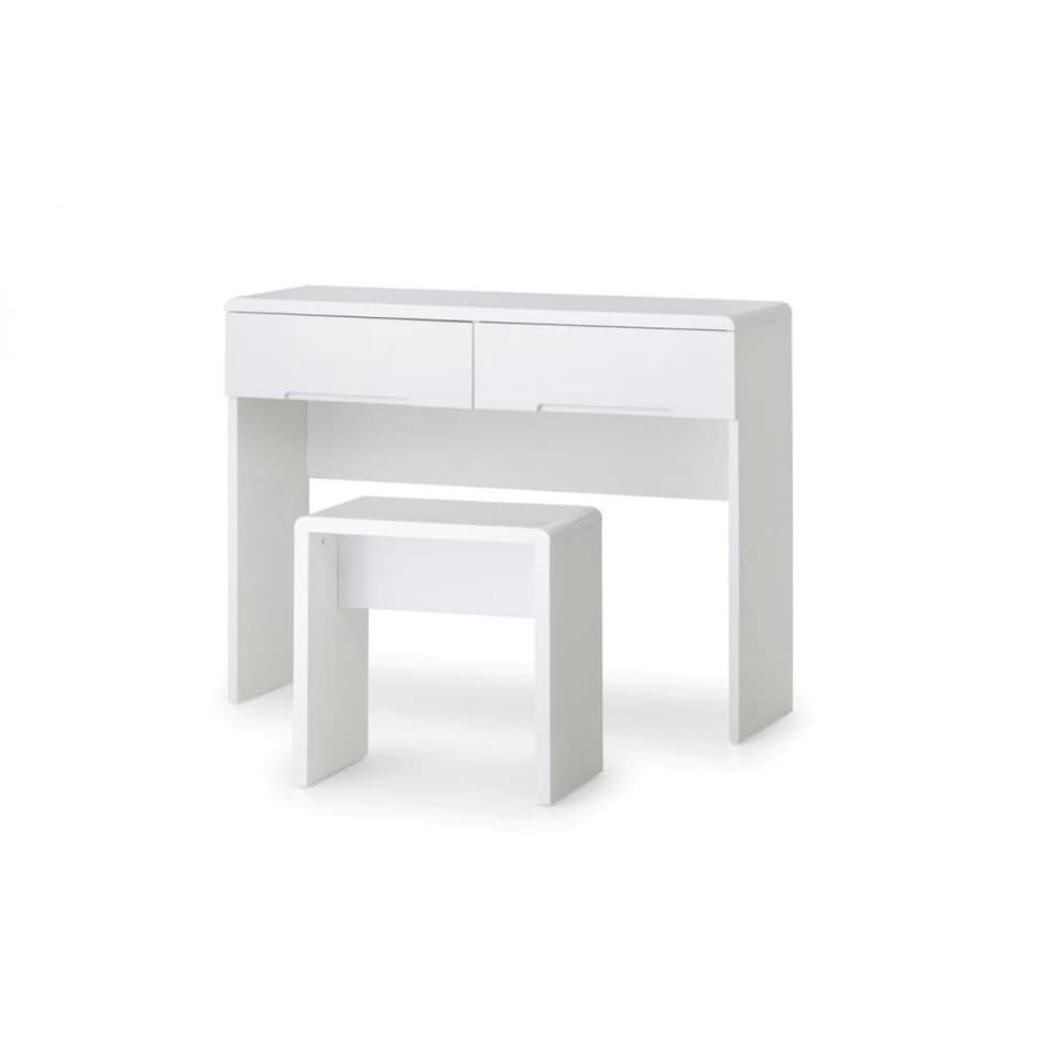 image 1 of Chic White High Gloss Dressing Table (2 Drawers) with Dressing Stool