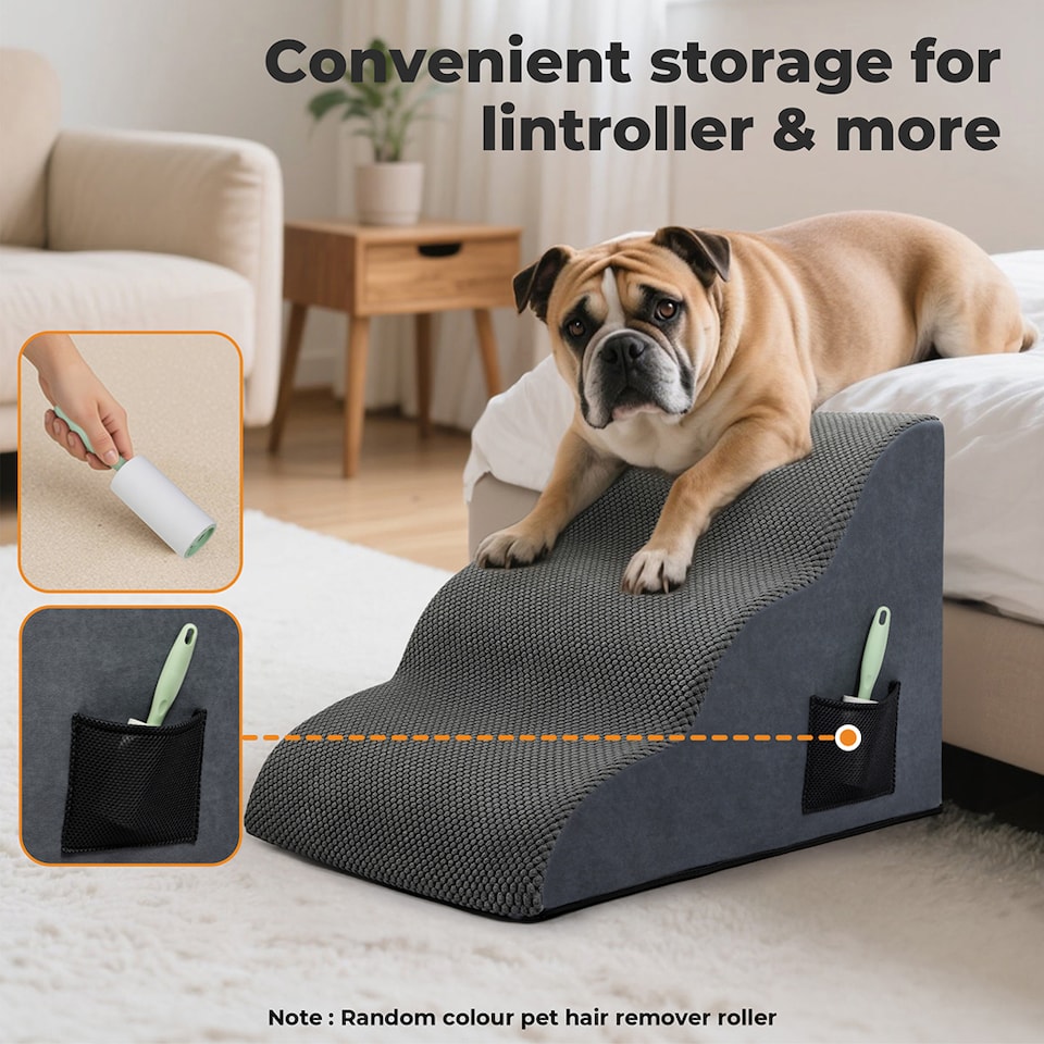 image 1 of Skylos 3 Step Dog Ramp Stairs for Small Pets Bed Sofa Foam Non-Slip Washable