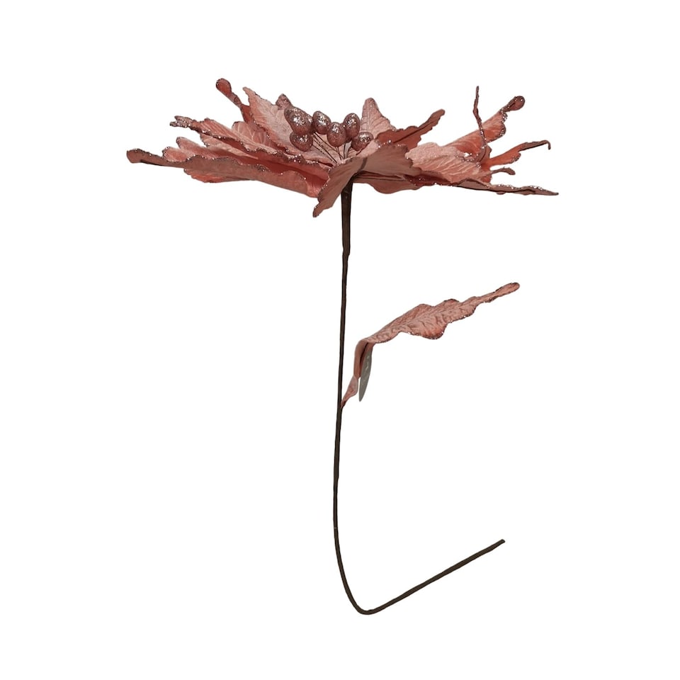 image 1 of 68cm Frosted Light Coral Pink Poinsettia Stem Christmas Decoration