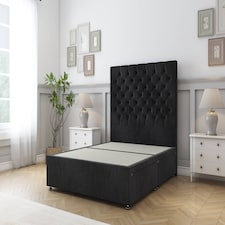 Sloomy Mayfair Black Naples Divan Bed Base 2 Drawers Same Side With 54 Inch Floor Standing Headboard | Black | Black | Double | 1