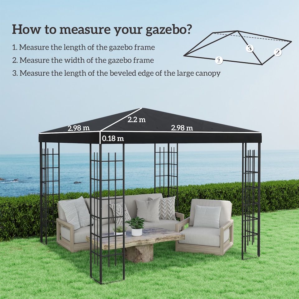 image 1 of Outsunny 3 x 3(m) Gazebo Canopy Replacement Cover, Black