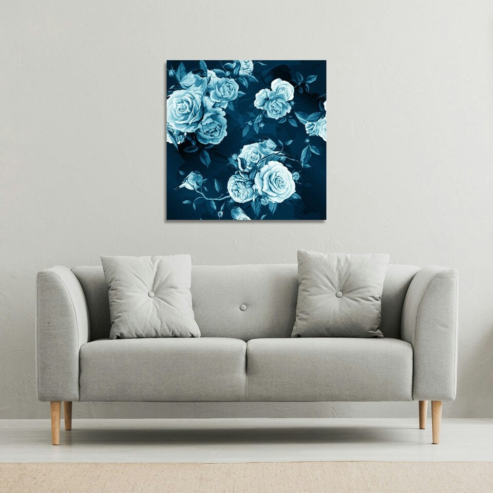 image 1 of Winter Blue Roses (Canvas Print) 61 x 61 x 4cm