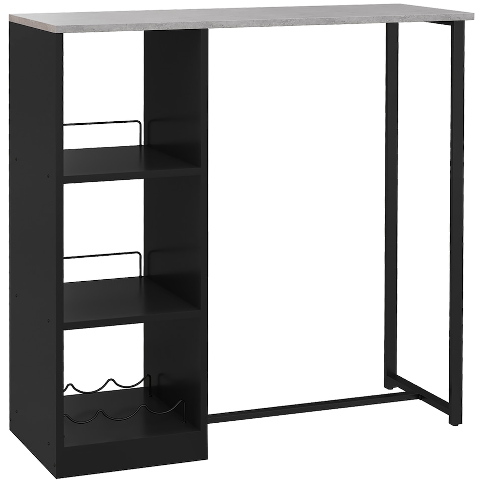 image 1 of HOMCOM Breakfast Bar Table with 3-Tier Storage Shelf and Wine Rack, Black