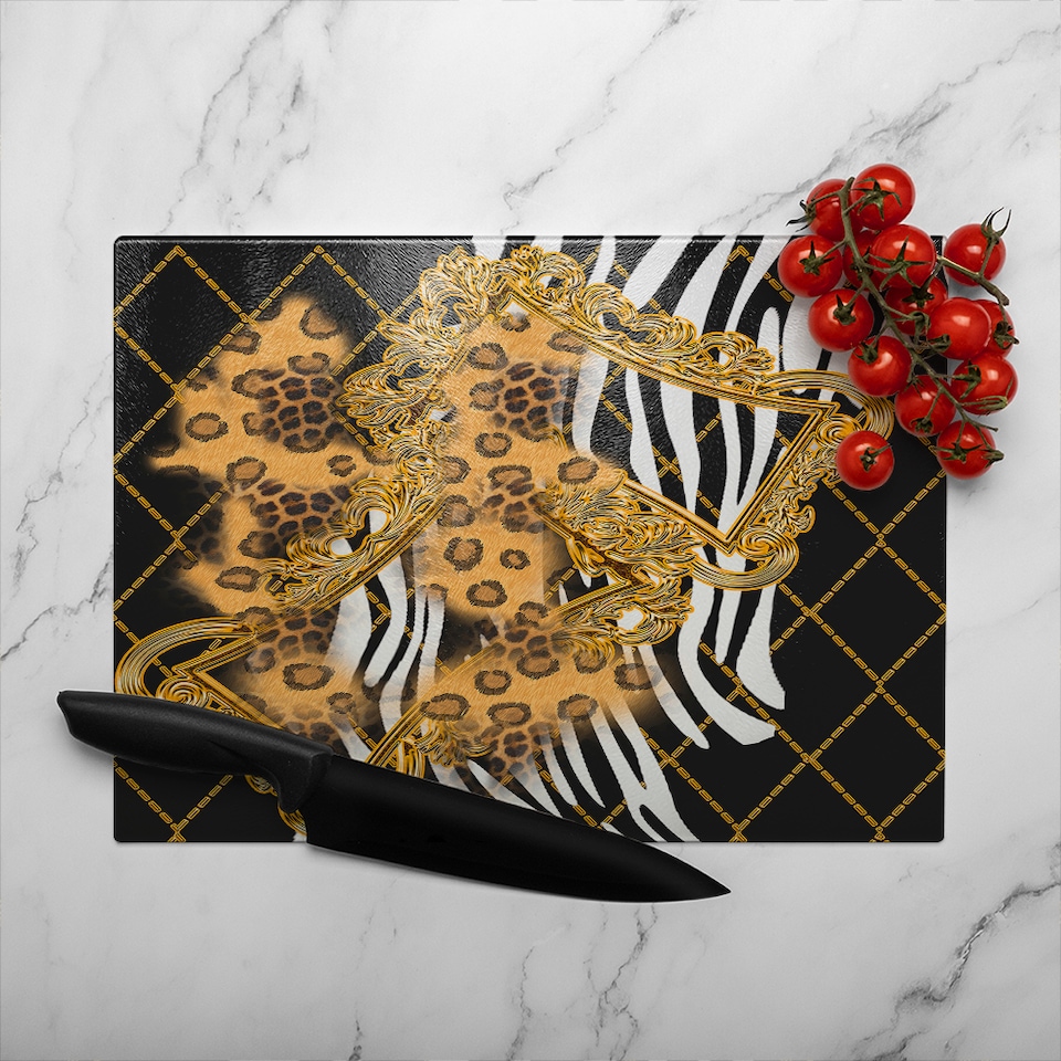 image 1 of Zebra & Baroque Glass Chopping Board | Multi