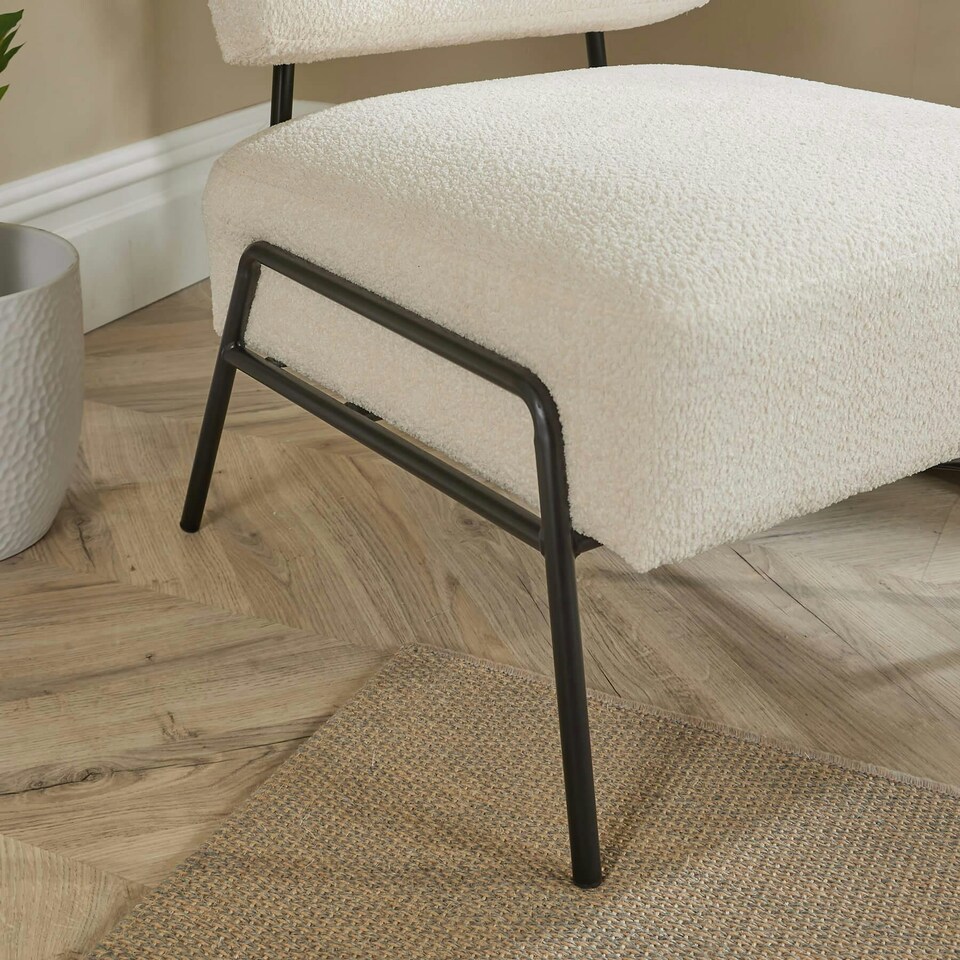image 1 of Boucle Accent Chair Black Metal Legs Cream Modern Home Living Seating Furniture Green