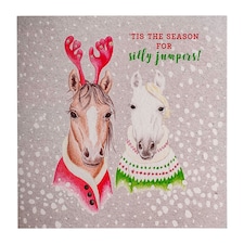 Deckled Edge Christmas Card - Tis The Season For Silly Jumpers - Christmas Ponies (Silver) - One Size