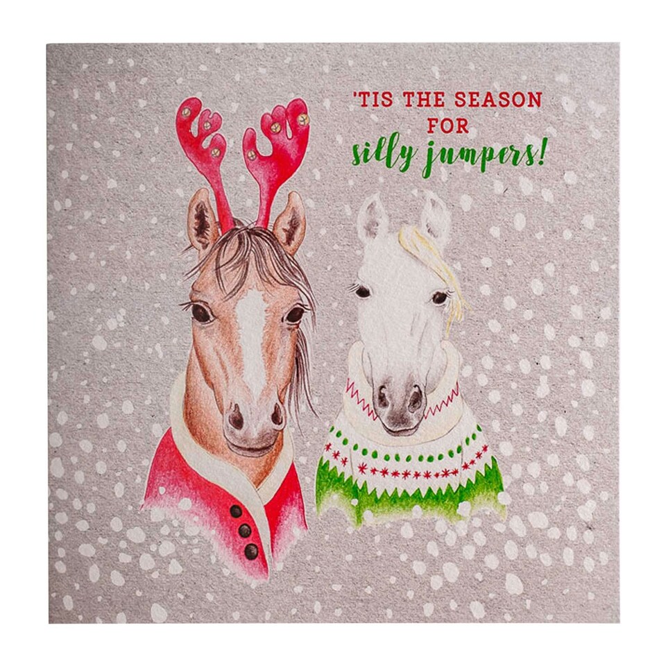 image 1 of Deckled Edge Christmas Card - Tis The Season For Silly Jumpers - Christmas Ponies (Silver) - One Size