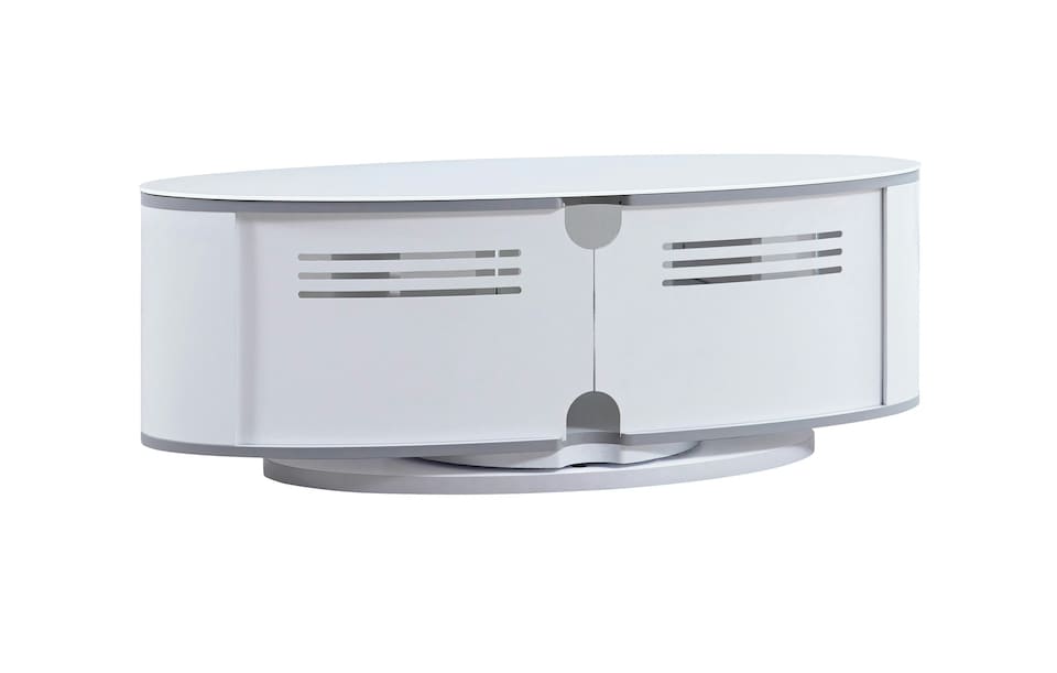image 1 of MDA Designs LUNA Gloss White Oval Cabinet with White Profiles White BeamThru Glass Doors Suitable for Flat Screen TVs up to 50" | Multi | 1