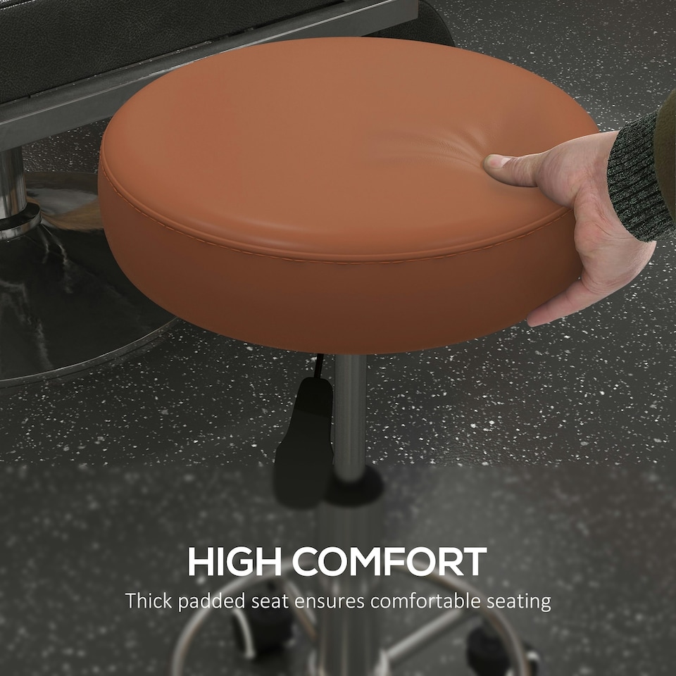 image 1 of Vinsetto Round PU leather Salon Beautician Stool Adjustable Height, Brown