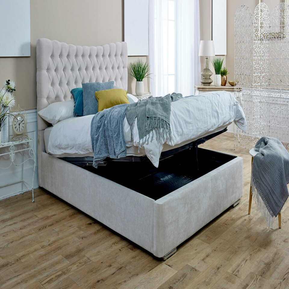 image 1 of Magenta Ottoman Plush Single Bed Frame - Beige