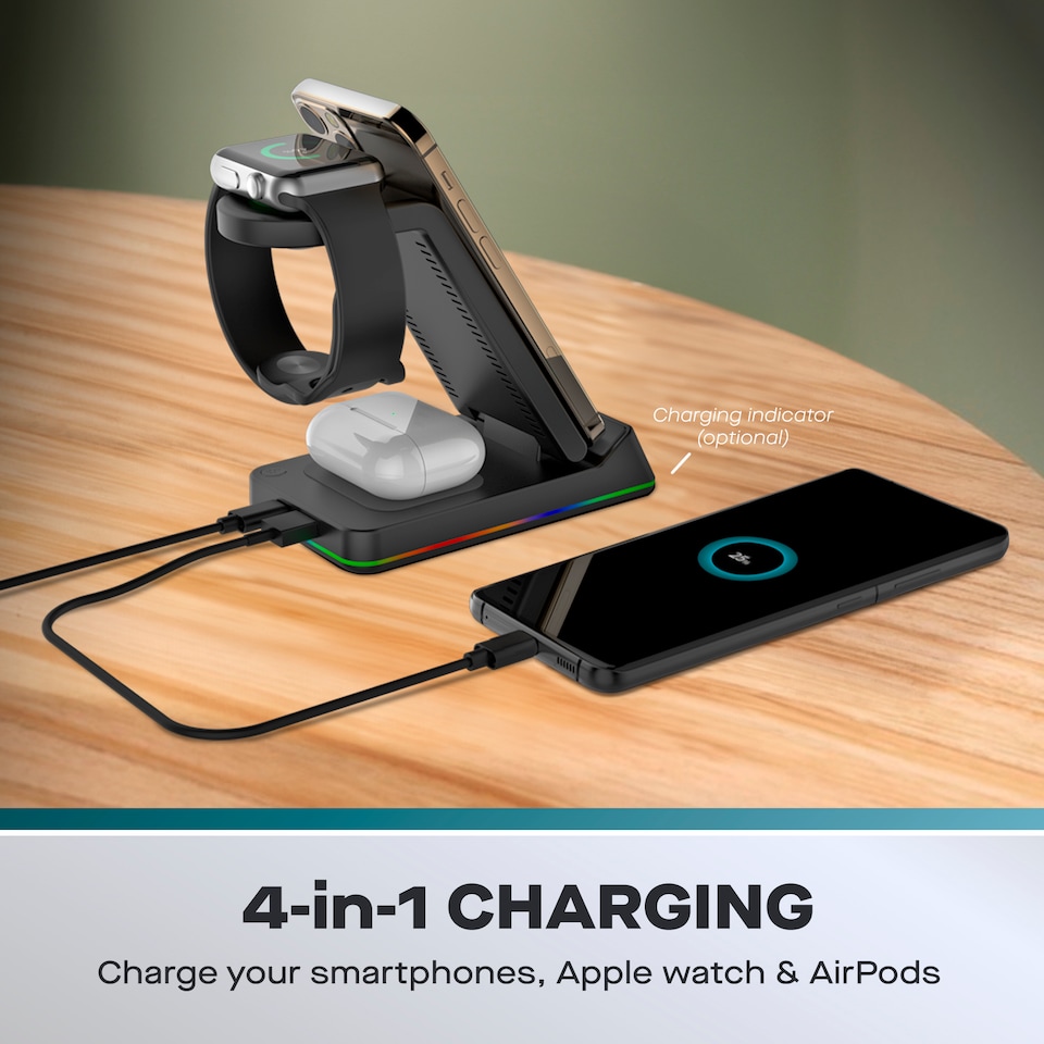 image 1 of Daewoo 5 In 1 Wireless Charger Foldable Station Black