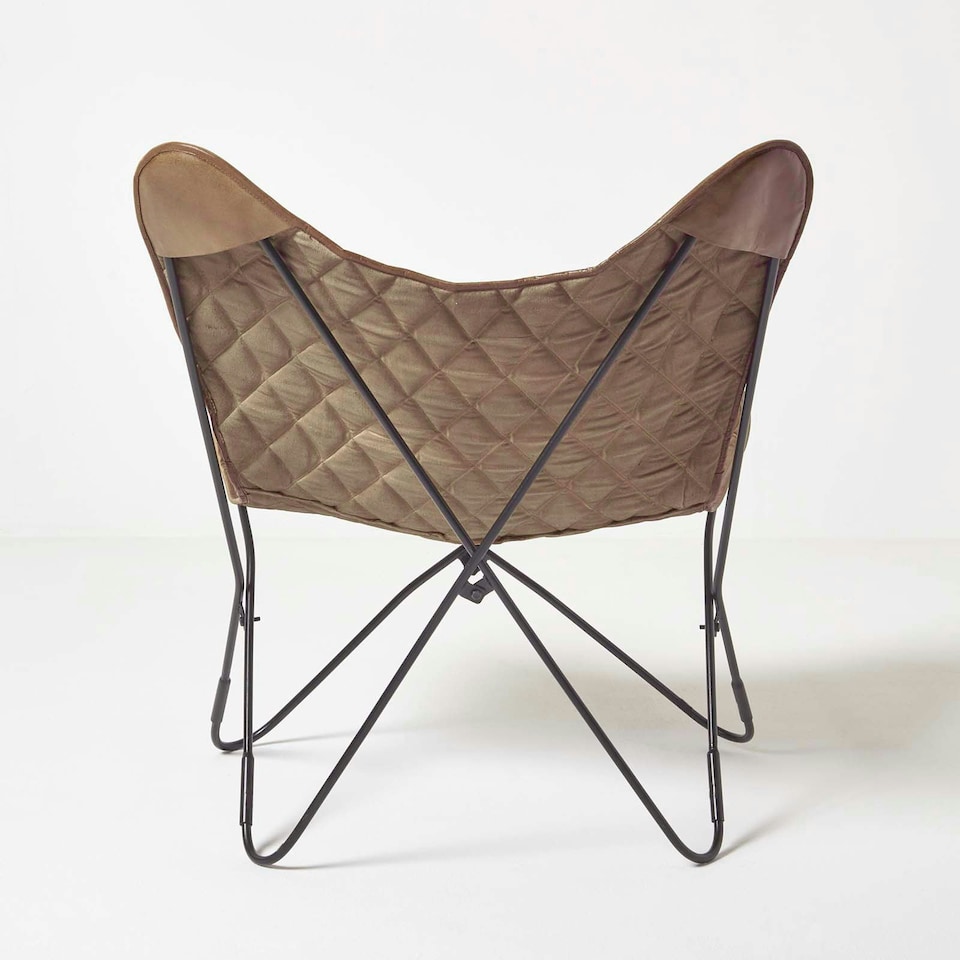 image 1 of Homescapes Brown Leather Diamond Butterfly Chair Brown
