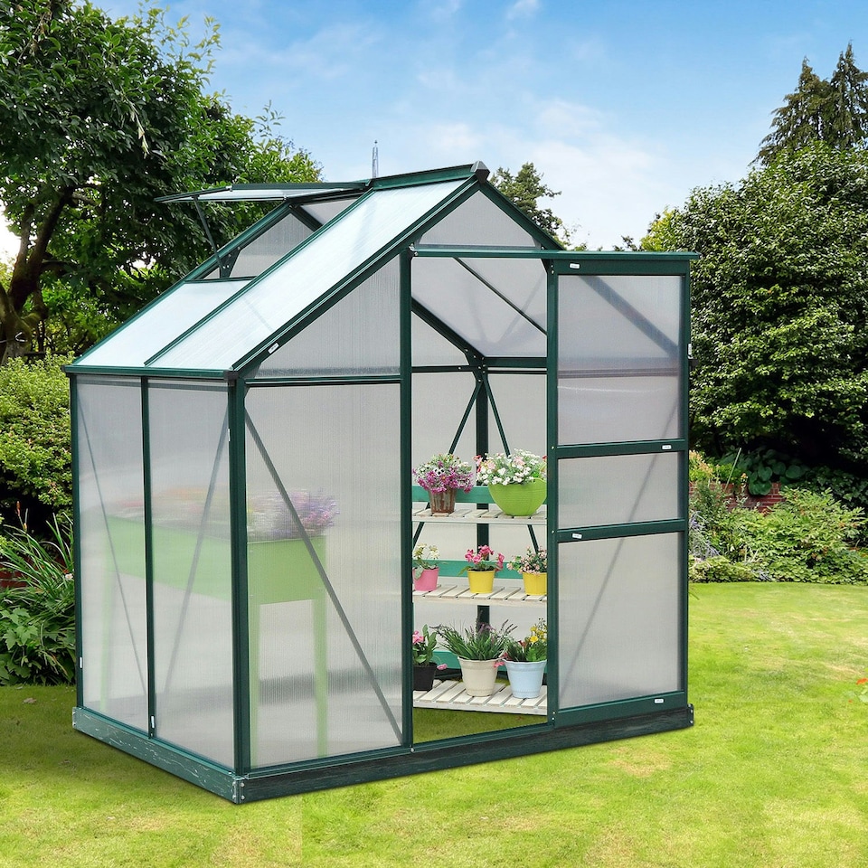 image 1 of Outsunny 6x4ft Walk-In Polycarbonate Greenhouse Plant Grow Galvanized