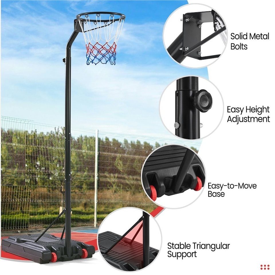 image 1 of Yaheetech Portable Netball Hoop & Post, 212-305 cm Height Adjustment Black