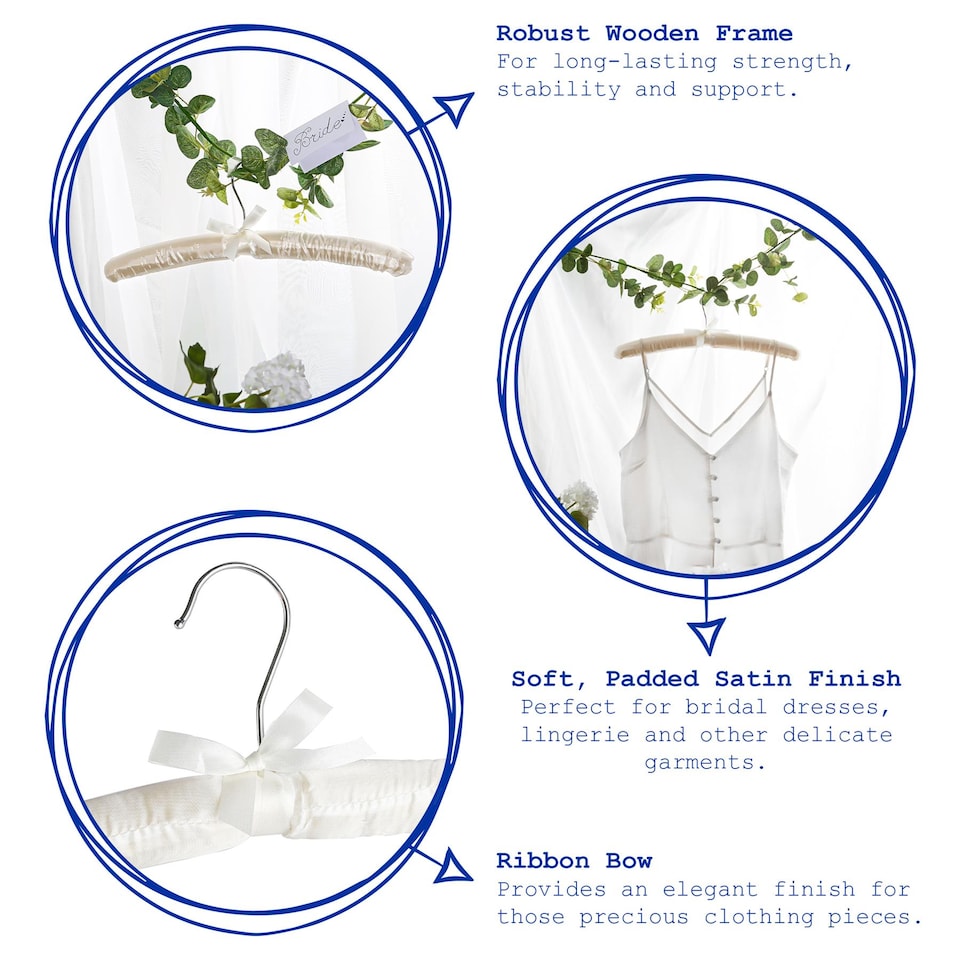 image 1 of Harbour Housewares Padded Satin Clothes Hangers - White - Pack of 10