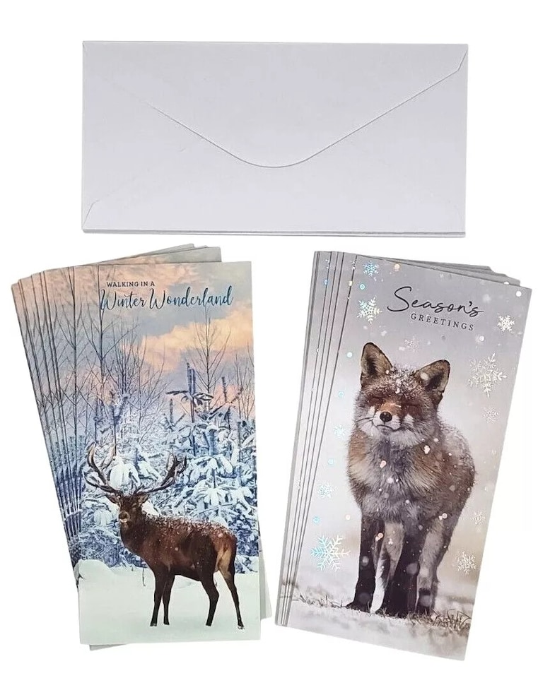16 Pack Slim Christmas Cards Stag & Fox Design