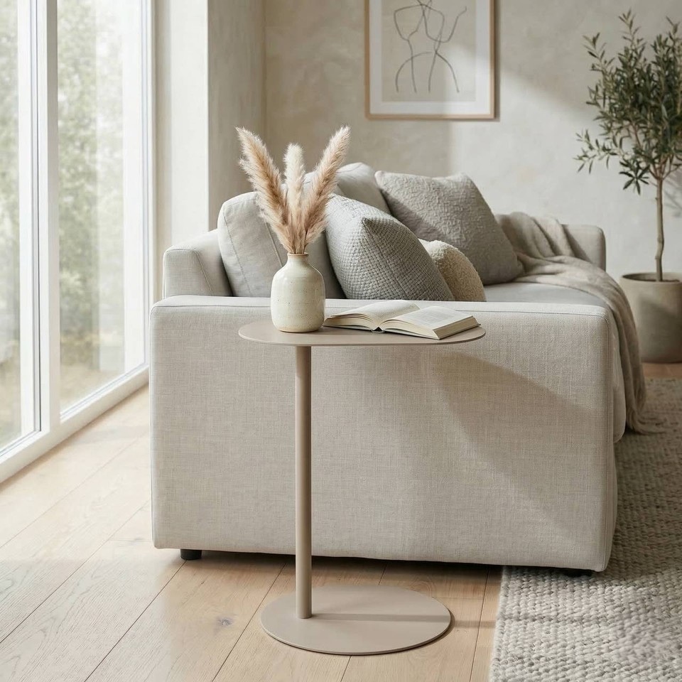 image 1 of Metal Side Table Modern Pedestal Nightstand Lightweight Construction | Multi | Beige | 1