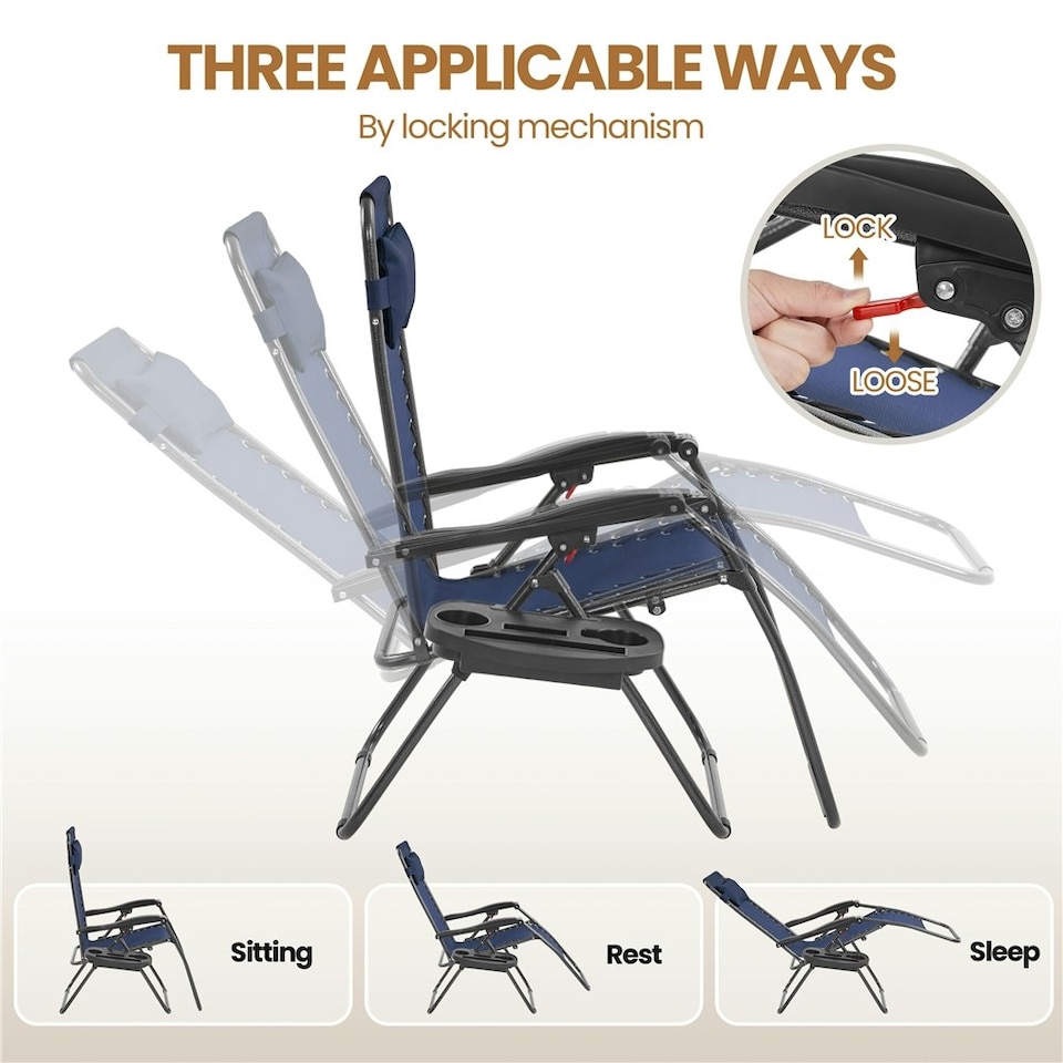 image 1 of Yaheetech Set of 2 Foldable Reclining Lounge Chair with Cupholder/Pillow