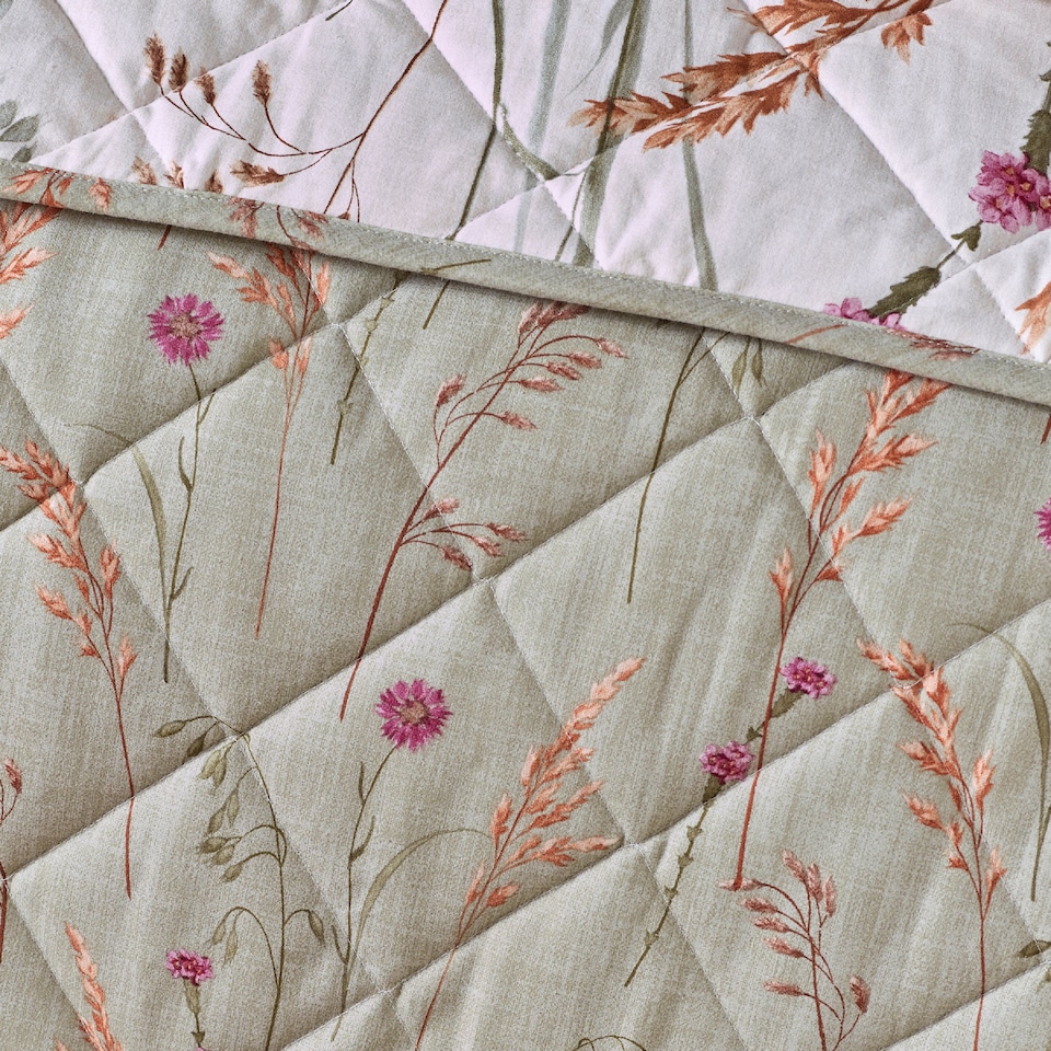 image 1 of Catherine Lansfield Brushed Grasmere Floral Cotton Reversible Quilted Bedspread