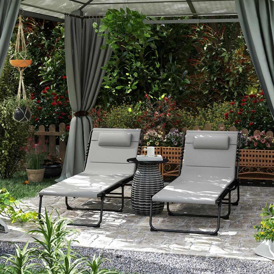image 1 of Outsunny Folding Sun Loungers Set of 2, Reclining Sun Bed, Black 