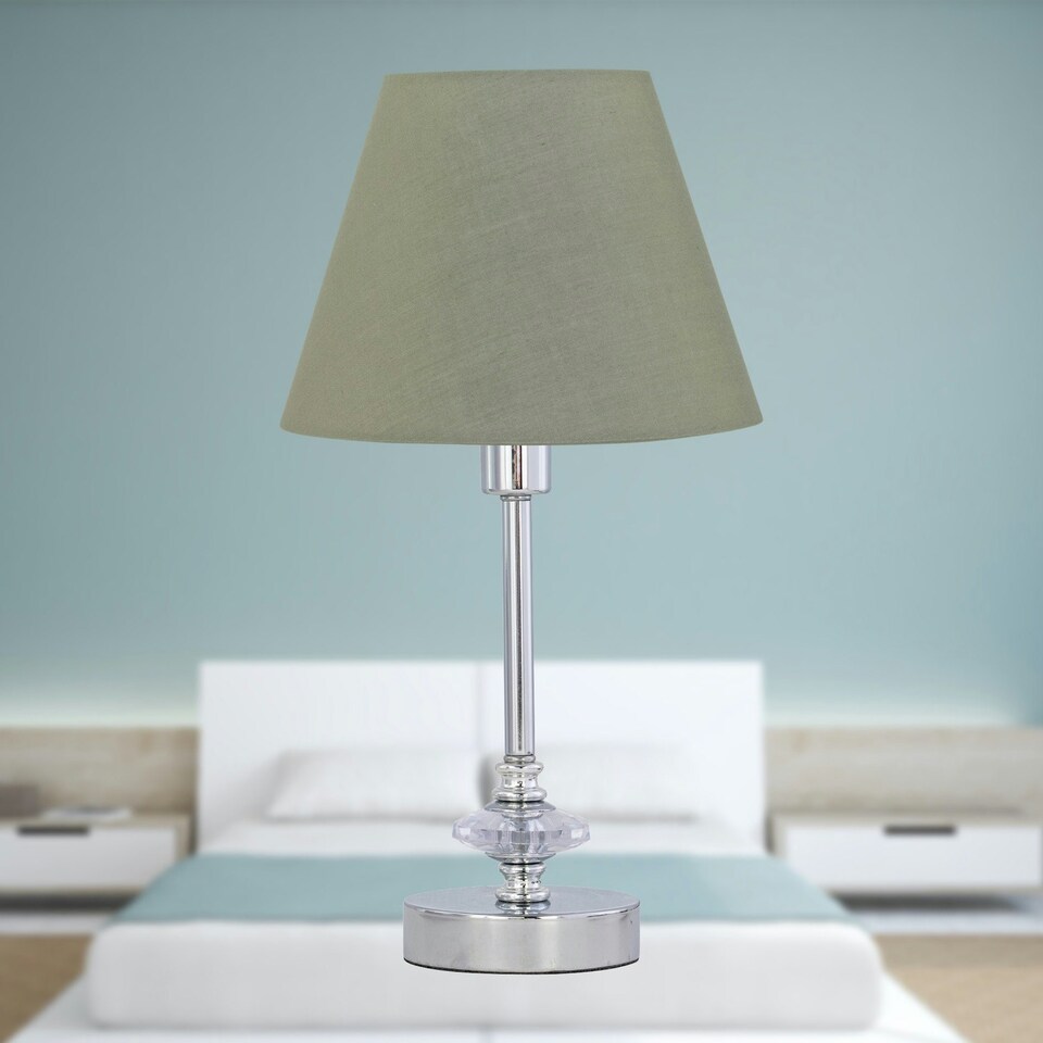 image 1 of Set of 2 Chrome Jewelled Table Lamps with Sage Green Shades Chrome | Green