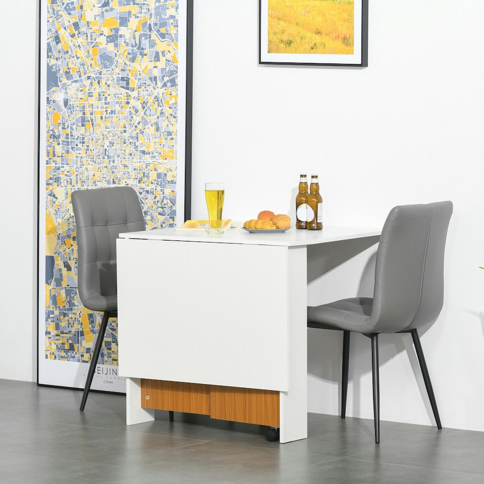 image 1 of HOMCOM Folding Dining Table Mobile Writing Desk w/ Casters Teak Colour, White