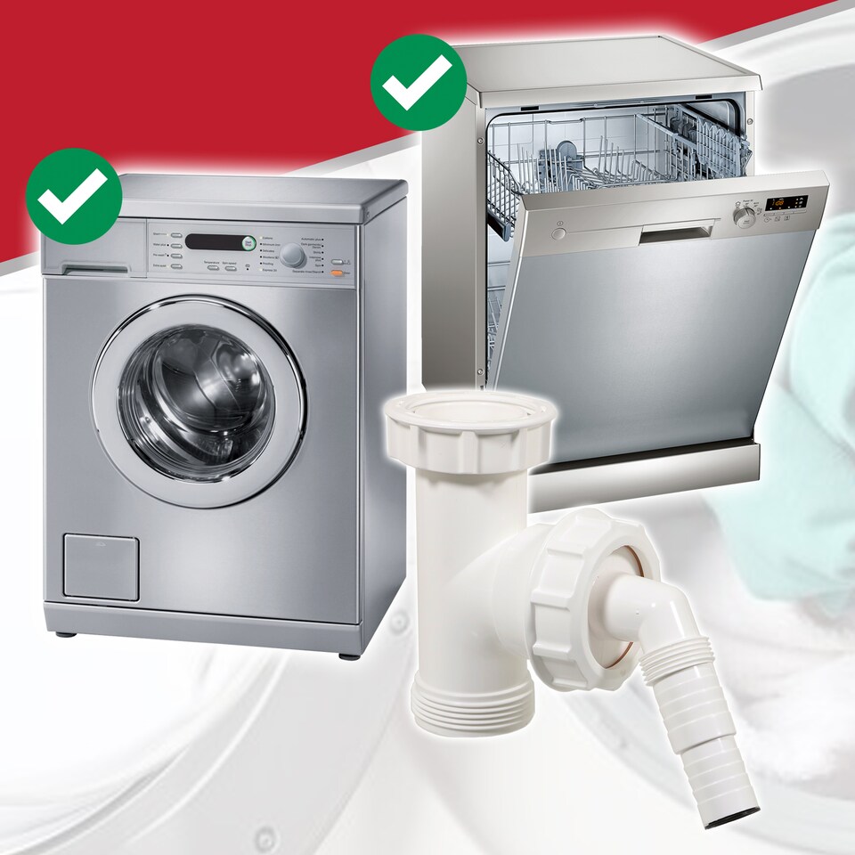 image 1 of SPARES2GO Appliance Trap Adaptor 40mm 1 1/2" Washing Machine Dishwasher Waste Pipe Tee Kit