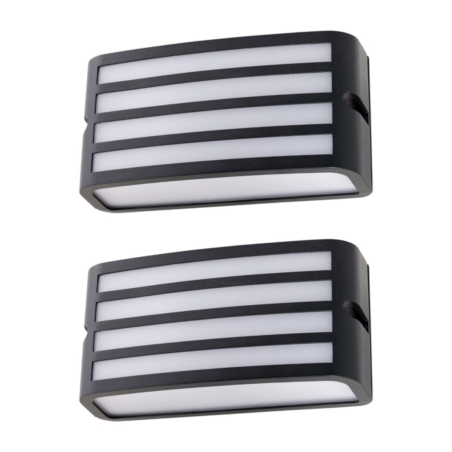 First Choice Lighting Set of 2 Pluto Anthracite Aluminium Outdoor Louvered Wall Lights in Black