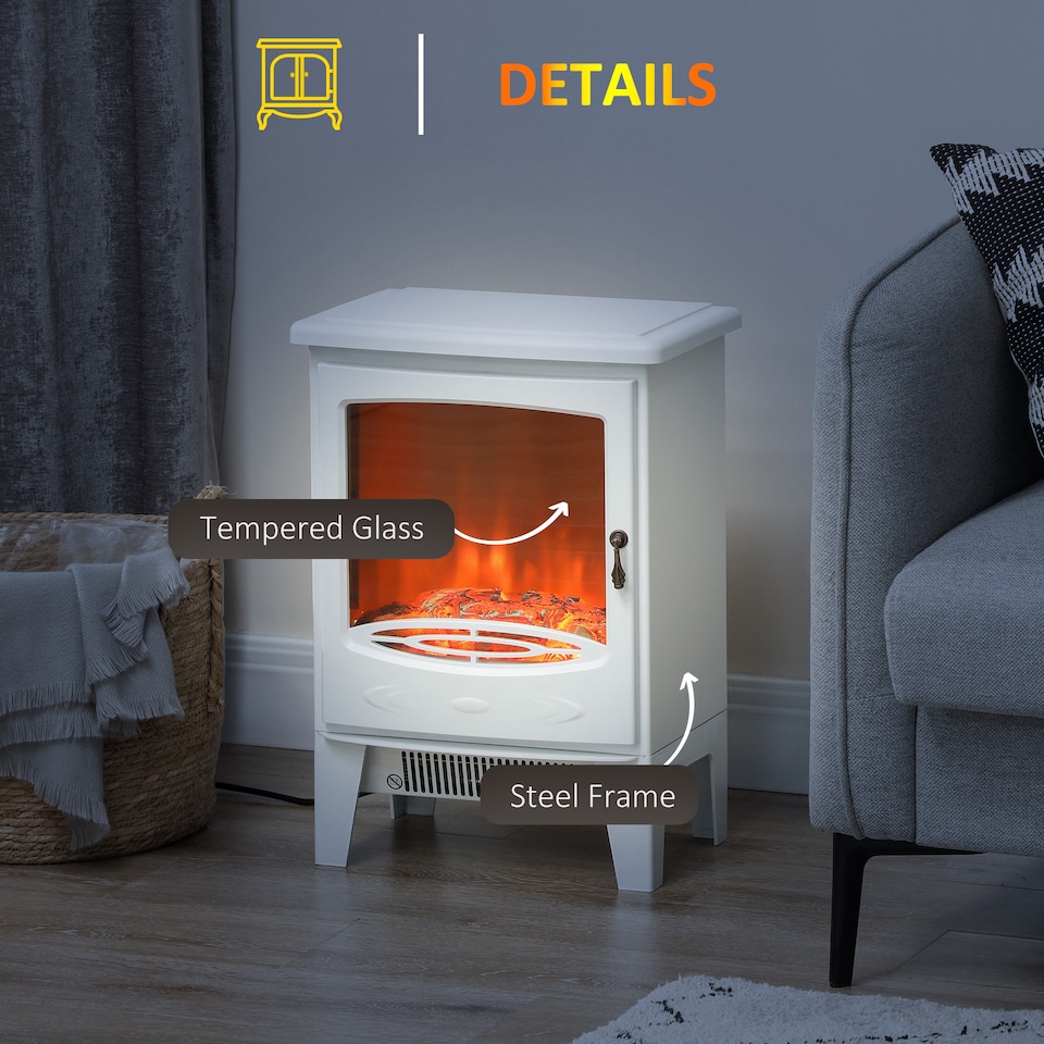 image 1 of HOMCOM Tempered Glass Casing Electric Fireplace, Freestanding Electric Fire with Realistic Flame Effect, Log Burner with Overheat Protection, 950w 1850W, White