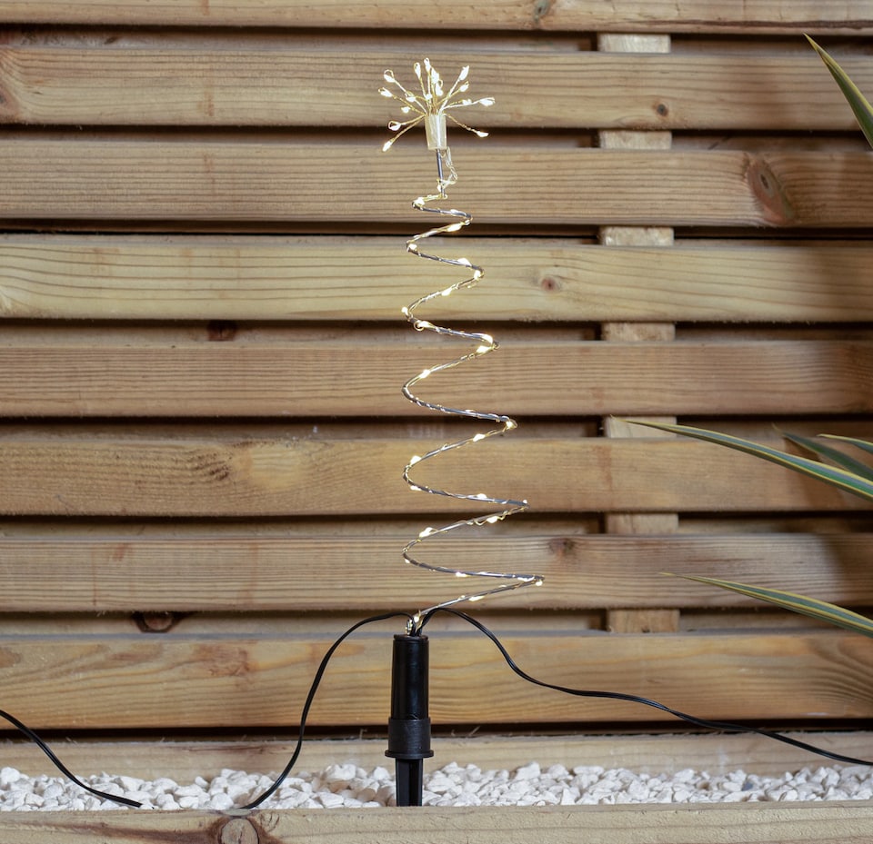 image 1 of 30cm Set of 4 Light up Silver Shaped Christmas Tree Garden Path Lights with 200 Warm White LEDs