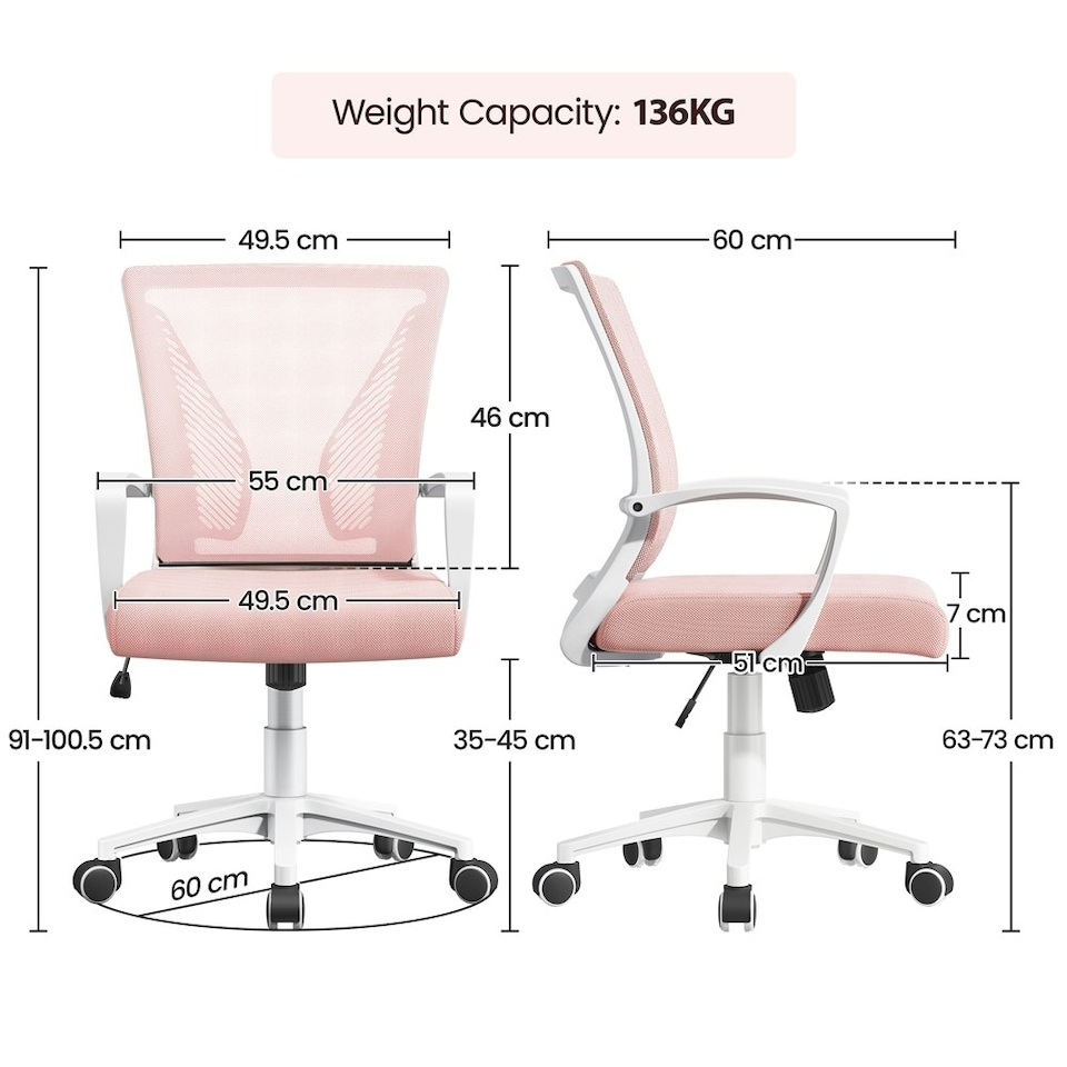image 1 of Yaheetech Ergonomic Mesh Office Chair Mid-Back 360° Rolling Casters | Pink