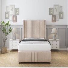 Sloomy Hargrave Sand Naples Divan Bed With Mattress No Drawers With 54" Wingback Headboard & 12" Matching Footboard 4'6 Double | Cream | Sand | Double | 1
