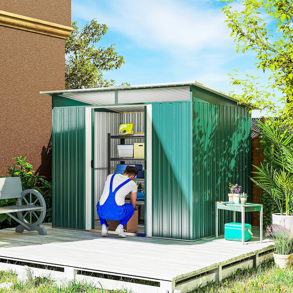image 1 of Outsunny Garden Shed Outdoor Storage Tool Organizer w/ Double Sliding Door