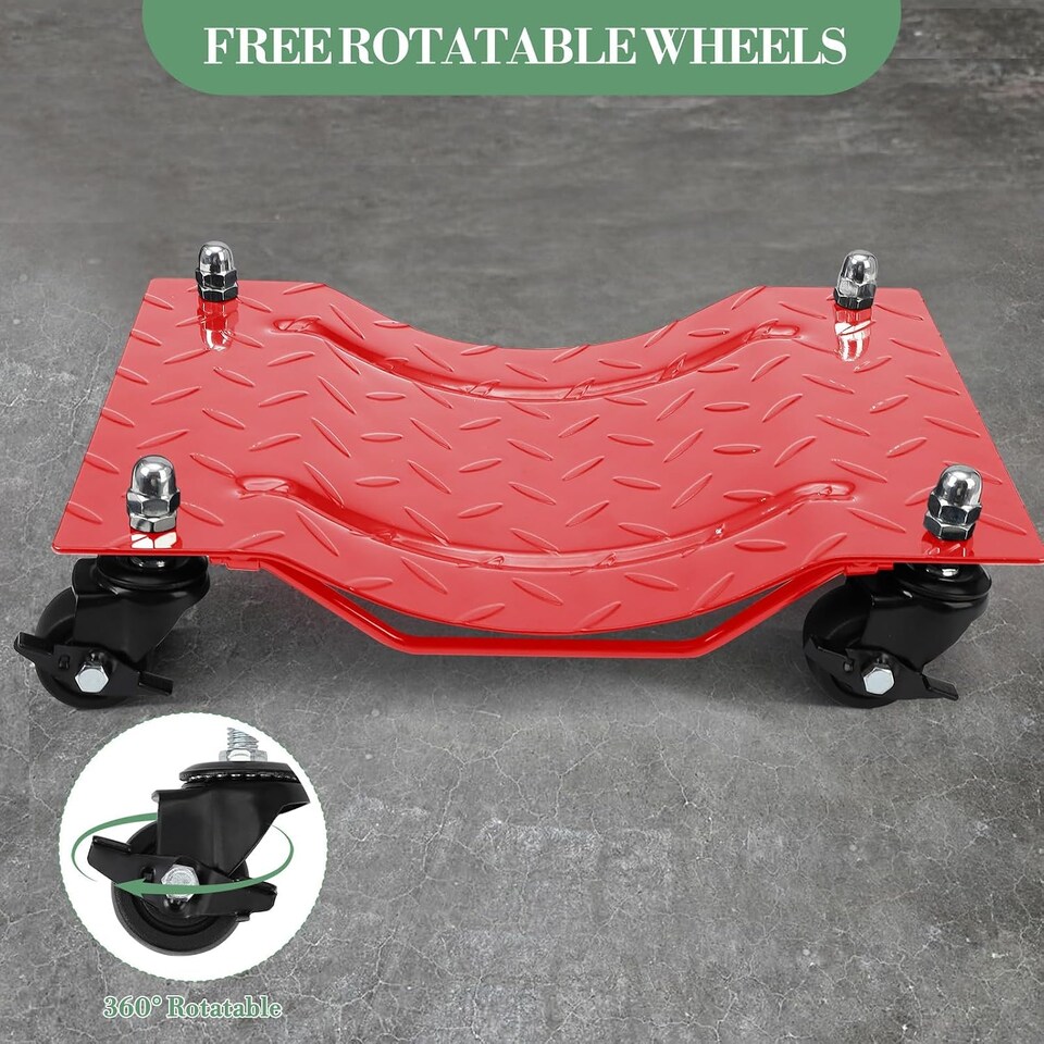image 1 of London Boutique 4-Pack Heavy-Duty Car Dollies, 6000 lbs Capacity, 360° Swivel Nylon Wheels with Brakes for Cars, Red