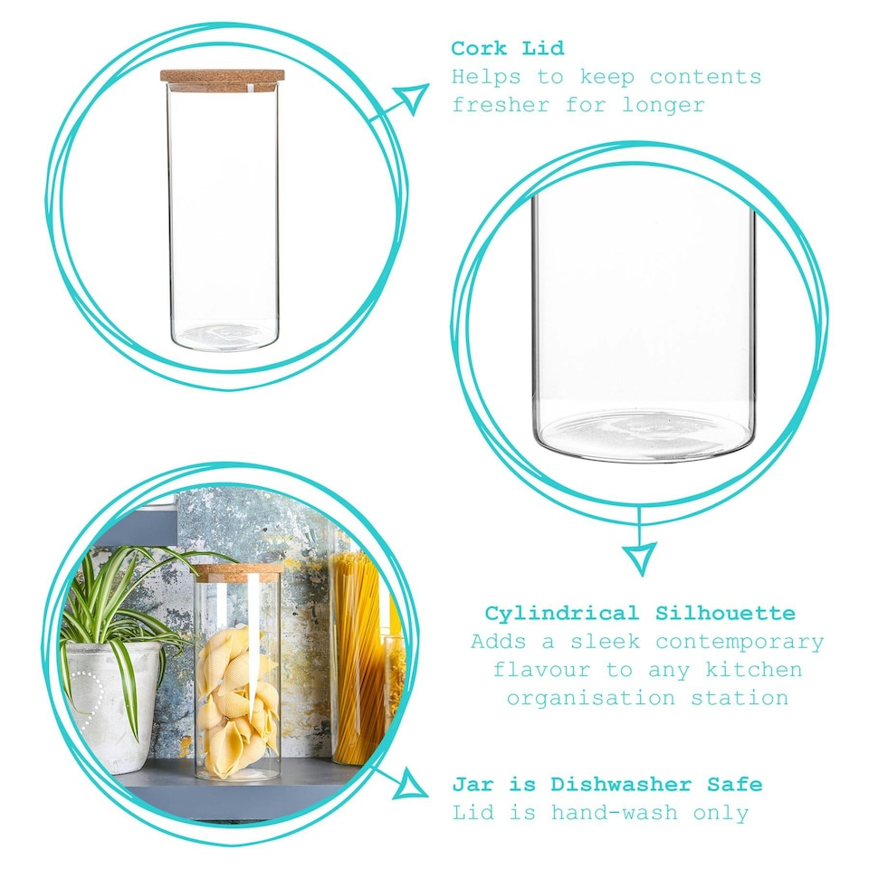 image 1 of Argon Tableware Glass Storage Jar with Cork Lid - 1.5 Litre