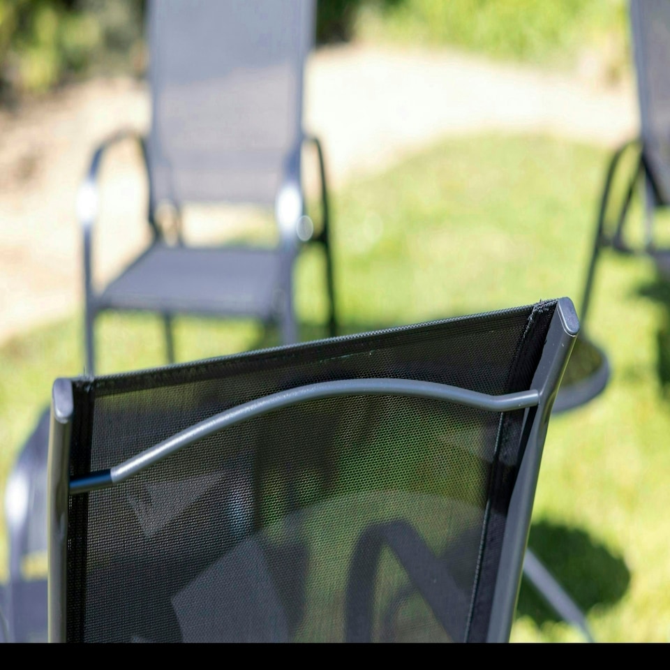 image 1 of Hectare 6 Seater Reclining Glass Table Garden Leisure Set with Parasol Black
