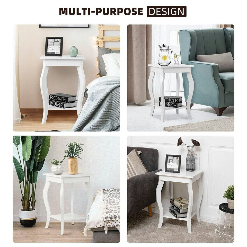 image 1 of COSTWAY Set of 2 End Table Living Room Sofa Side Table White White