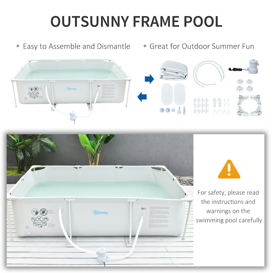 image 1 of Outsunny Steel Frame Swimming Pool w/ Filter Pump and Reinforced Sidewalls, Grey