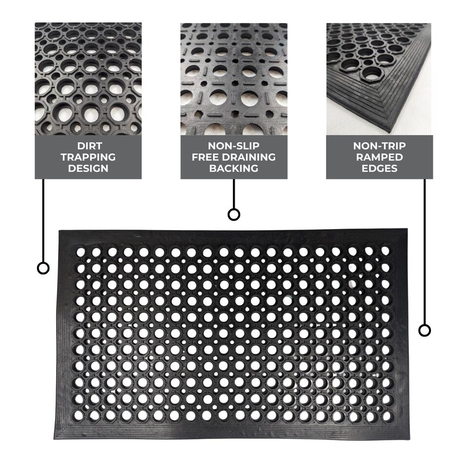 image 1 of Rubber Door Mat - 1.2m x 0.9m - Non-Trip Ramp Edge - Heavy Duty - Non Slip - Wheelchair & Pushchair Friendly