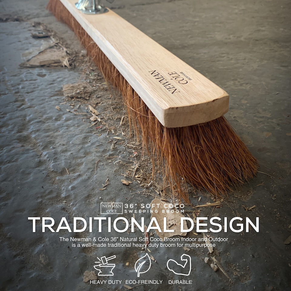 image 1 of 36" Wide Soft Coco Platform Broom 92cm Extra-Large Floor Sweeper with Reinforced Metal Stay