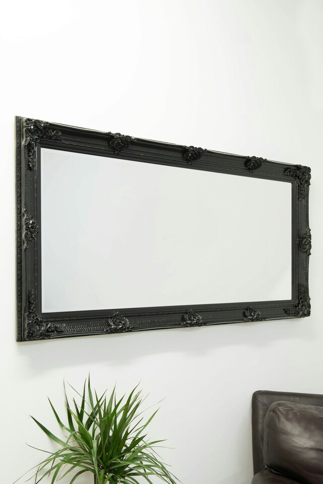 image 1 of Large Black Antique Style Salon Wall Mirror Rectangle 5Ft5 x 2Ft7 165 x 79cm | Black
