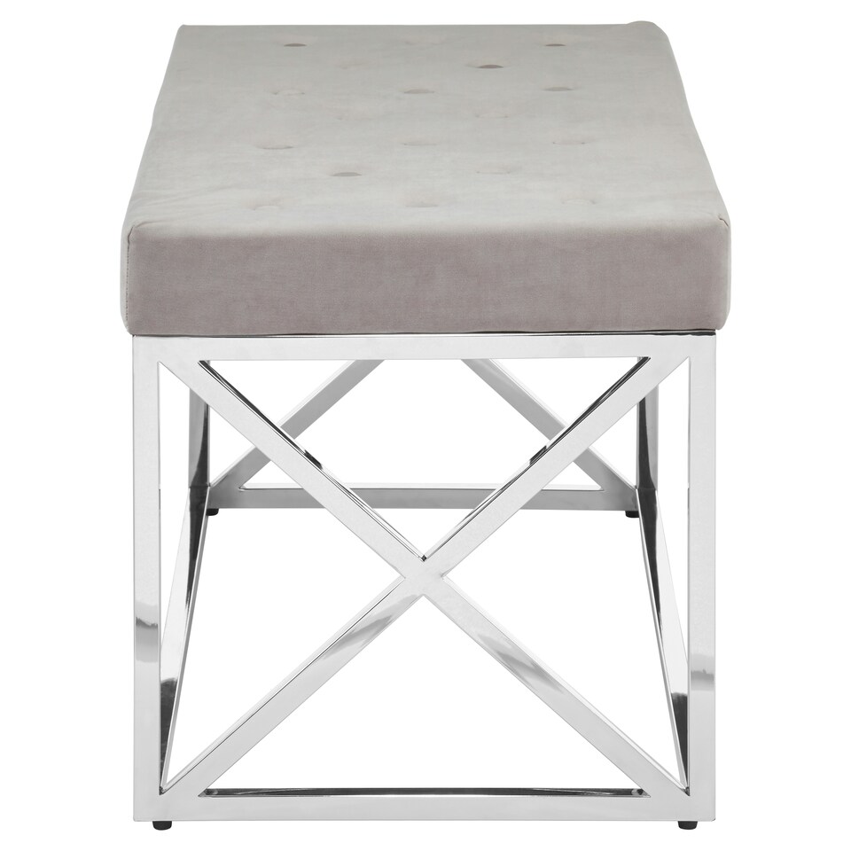 image 1 of Interiors by Premier Mink Tufted Bench with Silver Stainless Steel Frame, Luxe Velvet Upholstered Accent Bench, Mink-Toned Seat Brown